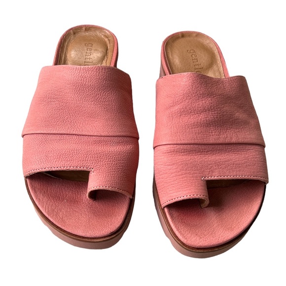 Gentle Souls by Kenneth Cole Pink Leather Toe Thong Platform Slides Sandals  6.5 - Picture 6 of 14